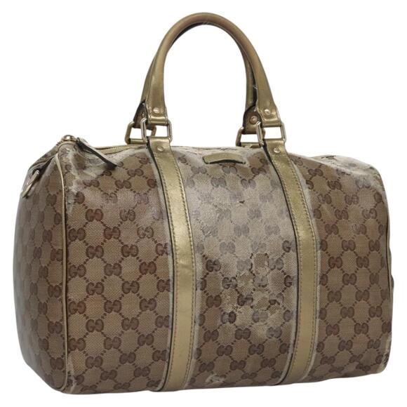 GUCCI GG Crystal Hand Bag Coated Canvas Brown Gold - Picture 1 of 16